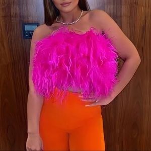 Hot Pink Ostrich feather tube top size large